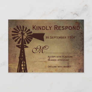Rustic Country Windmill Farm Wedding RSVP Cards