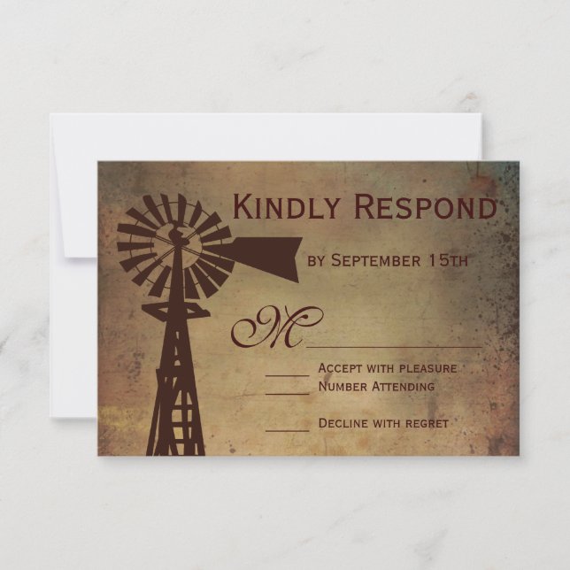 Rustic Country Windmill Farm Wedding RSVP Cards (Front)