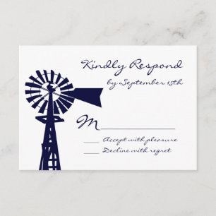 Rustic Country Windmill Navy Wedding RSVP Cards
