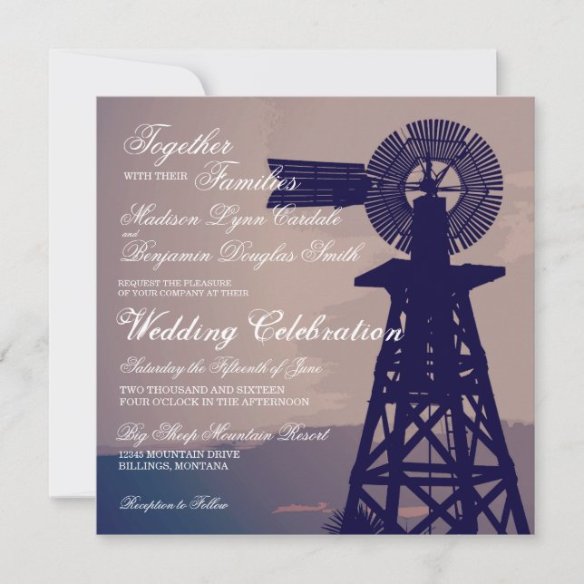 Rustic Country Windmill Wedding Invitations (Front)
