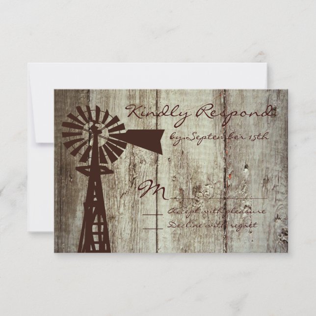 Rustic Country Windmill Wood Wedding RSVP Cards (Front)