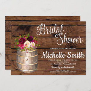 Rustic Country Wine Barrel Burgundy Bridal Shower Invitation