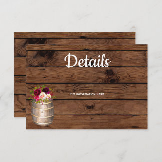 Rustic Country Wine Barrel Burgundy Details Insert Invitation