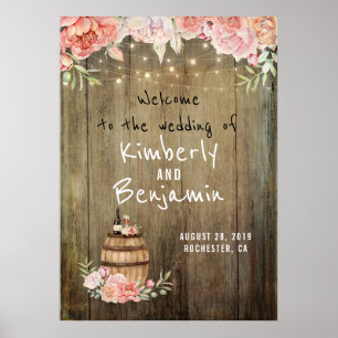 Rustic Country Wine Barrel Wedding Welcome Sign