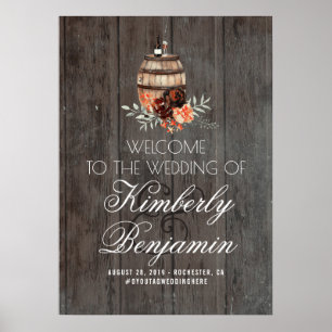 Rustic Country Wine Barrel Wedding Welcome Sign