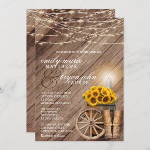 Rustic Country with Wood Barrel and Sunflowers Invitation