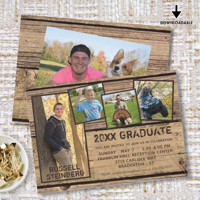 Rustic Country Wood 20XX GRADUATE | 5-Photo Invitation (Creator Uploaded)
