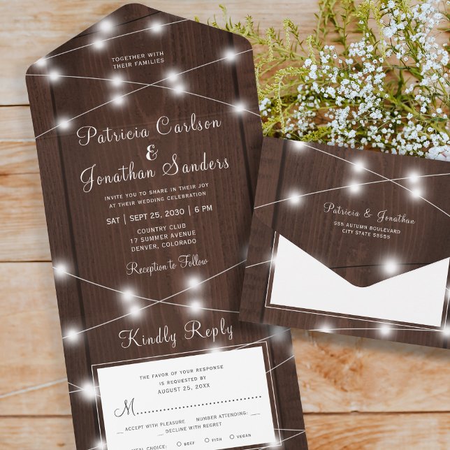 Rustic country wood all in one wedding rsvp invitation (Creator Uploaded)