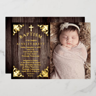 Rustic Country Wood Baby Girl Photo Baptism - Gold