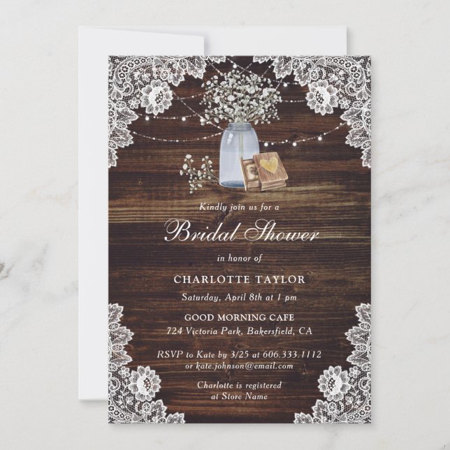 Rustic Country Wood Baby's Breath Bridal Shower Invitation (Front)