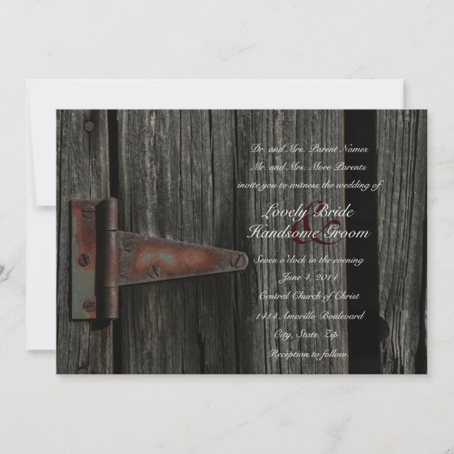 Rustic Country Wood Barn Door Wedding Invitation (Front)
