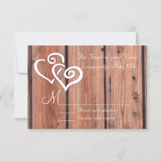 Rustic Country Wood Boards Hearts Wedding RSVP (Front)