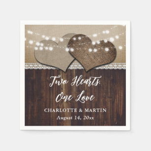 Rustic Country Wood Burlap and Lace Wedding Napkin