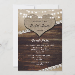 Rustic Country Wood Burlap Lace Bridal Shower Invitation