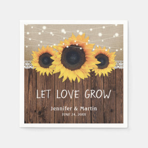 Rustic Country Wood Burlap Lace Sunflower Wedding Napkin
