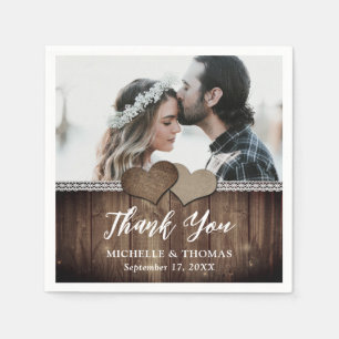 Rustic Country Wood Burlap Lace Wedding Photo Napkin