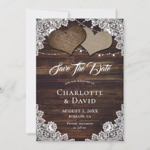 Rustic Country Wood Burlap Lace Wedding Save The Date