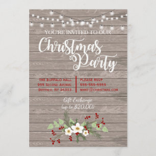 Rustic Country Wood Christmas Red Holly Invitation