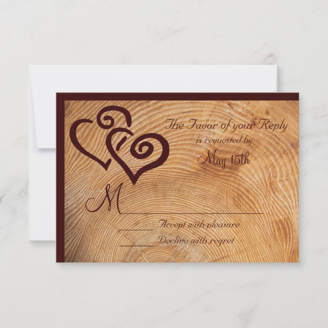 Rustic Country Wood Double Hearts Wedding RSVP (Front)