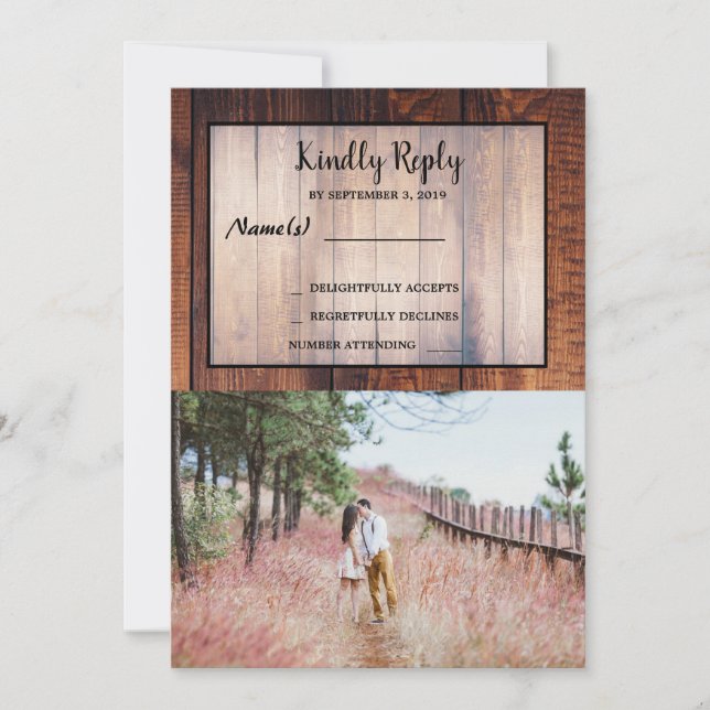 Rustic country wood elegant photo wedding RSV Invitation (Front)
