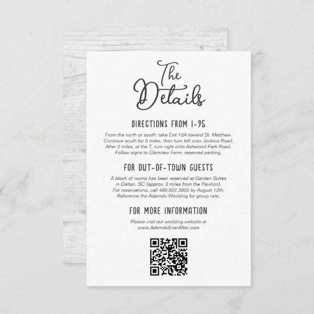 Rustic Country Wood Fall Farm Wedding Details Enclosure Card (Front/Back)