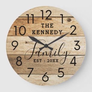 Rustic Country Wood Family Name Farmhouse  Large Clock
