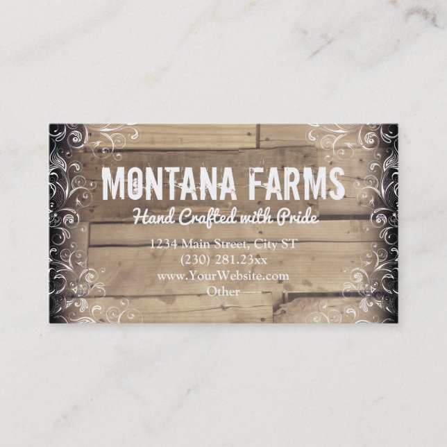 Rustic Country Wood Flourish Business Cards (Front)