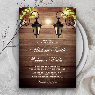 Rustic Country Wood Garden Lanterns Wedding Invitation