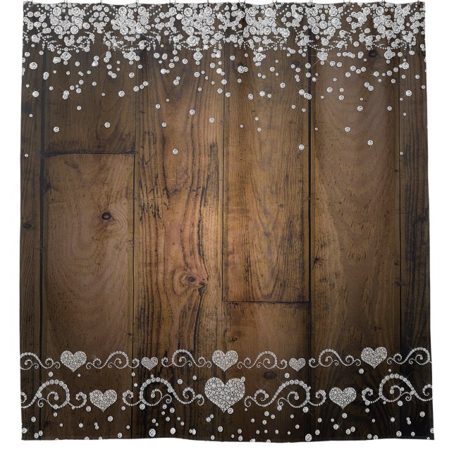 Rustic Country Wood Glam Diamonds Diamond Sparkle Shower Curtain (Front)