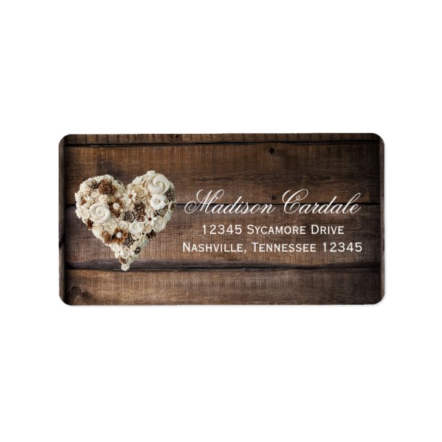 Rustic Country Wood Heart Flower Return Address Label (Front)