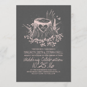 Rustic country wood heart wedding invitation