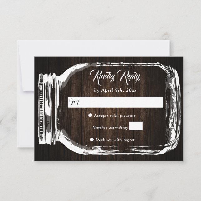Rustic Country Wood Hearts Mason Jar Wedding RSVP (Front)