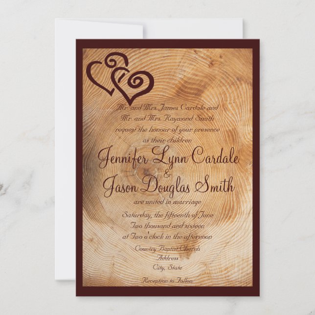 Rustic Country Wood Hearts Wedding Invitations (Front)