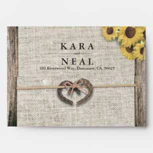 Rustic Country Wood Horseshoe Burlap Lace Wedding Envelope