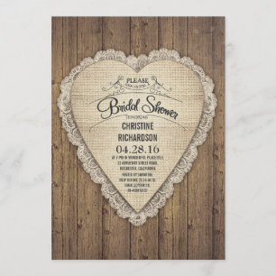 rustic country wood lace & burlap bridal shower invitation