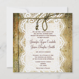 Rustic Country Wood Lace Square Wedding Invitation