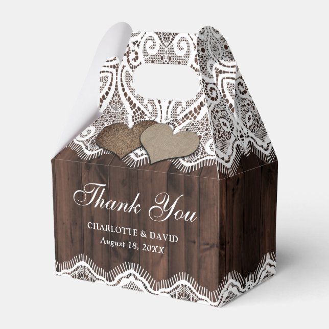Rustic Country Wood Lace Wedding Favour Box (Front Side)