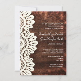 Rustic Country Wood Lace Wedding Invitations