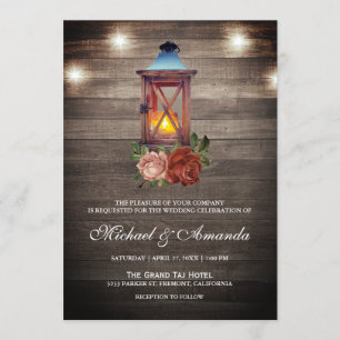 Rustic Country Wood Lights Floral Lantern Wedding Invitation