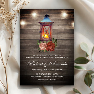 Rustic Country Wood Lights Floral Lantern Wedding Invitation