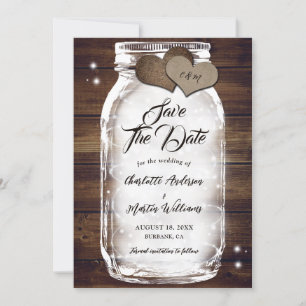 Rustic Country Wood Lights Mason Jar Wedding Save The Date
