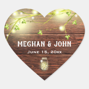 Rustic Country Wood Mason Jar String Lights Tree Heart Sticker