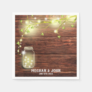 Rustic Country Wood Mason Jar String Lights Tree Napkin
