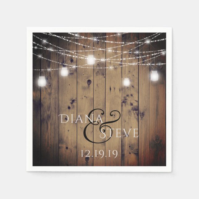 Rustic Country Wood Mason Jar Wedding Napkin (Front)