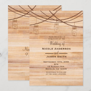 Rustic Country Wood & Mason Jars Barn Wedding Invitation