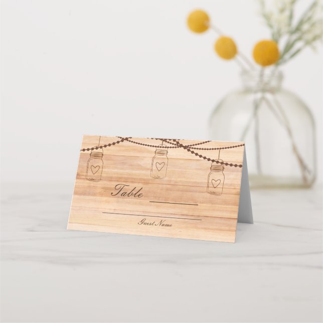 Rustic Country Wood & Mason Jars Barn Wedding Place Card (Back)
