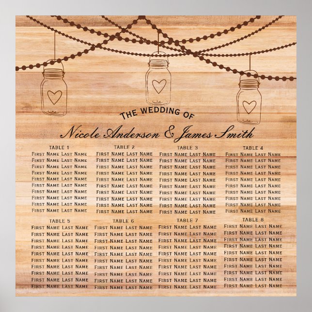 Rustic Country Wood & Mason Jars Wedding Seating Poster (Front)
