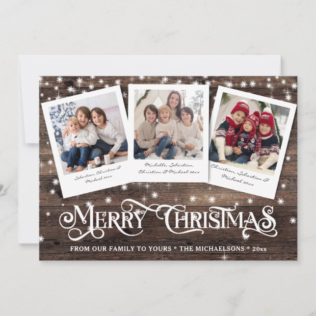 Rustic Country Wood Merry Christmas Photo Holiday Card (Front)