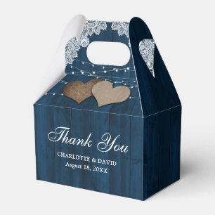 Rustic Country Wood Navy Blue Wedding Thank You Favour Box
