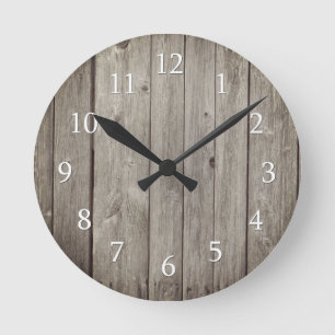 Rustic Country  Wood Planks Round Clock